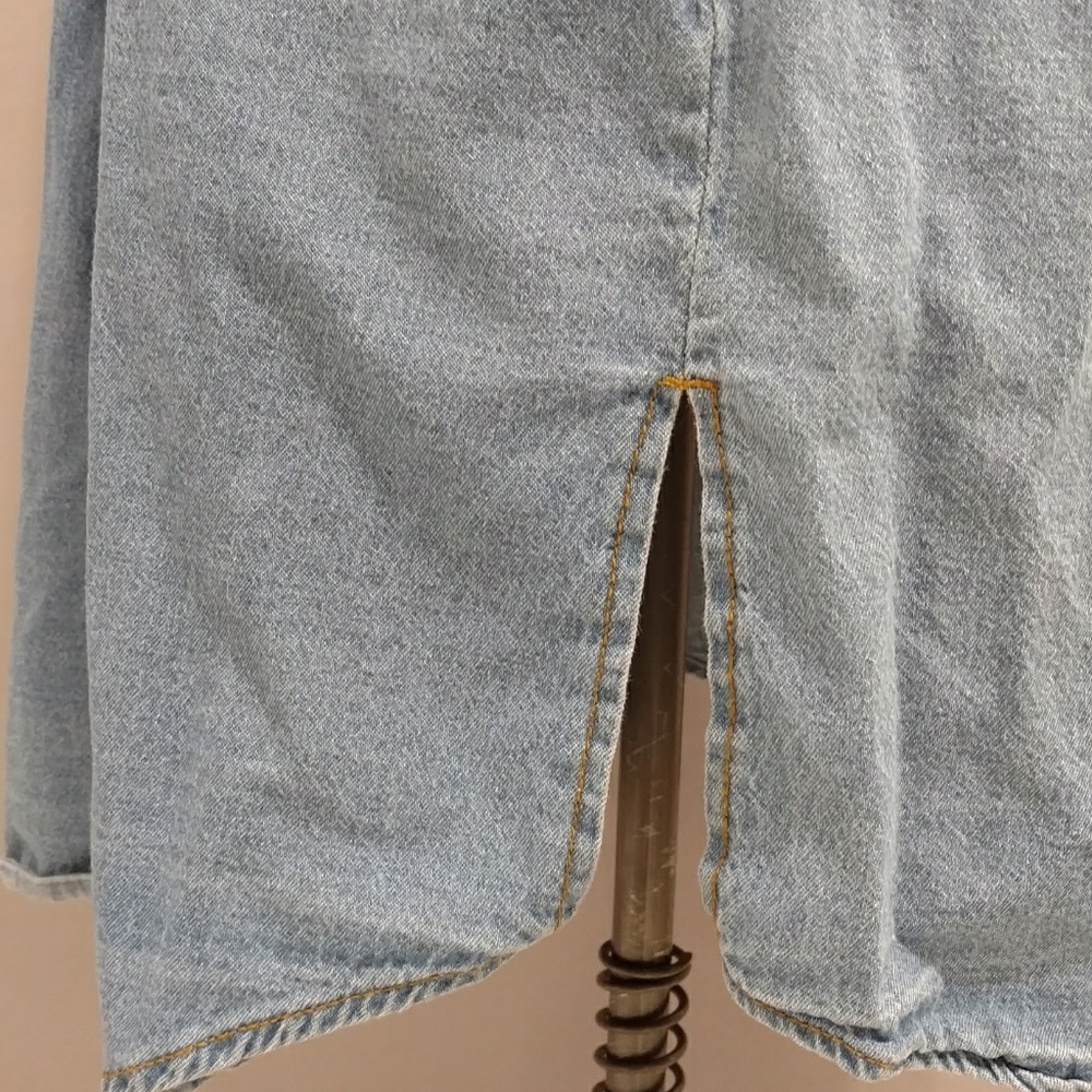 Denim Coat Dress Brass Snaps 100% Cotton Blue Jean Long Jacket Versatile Classic - Picture 5 of 8